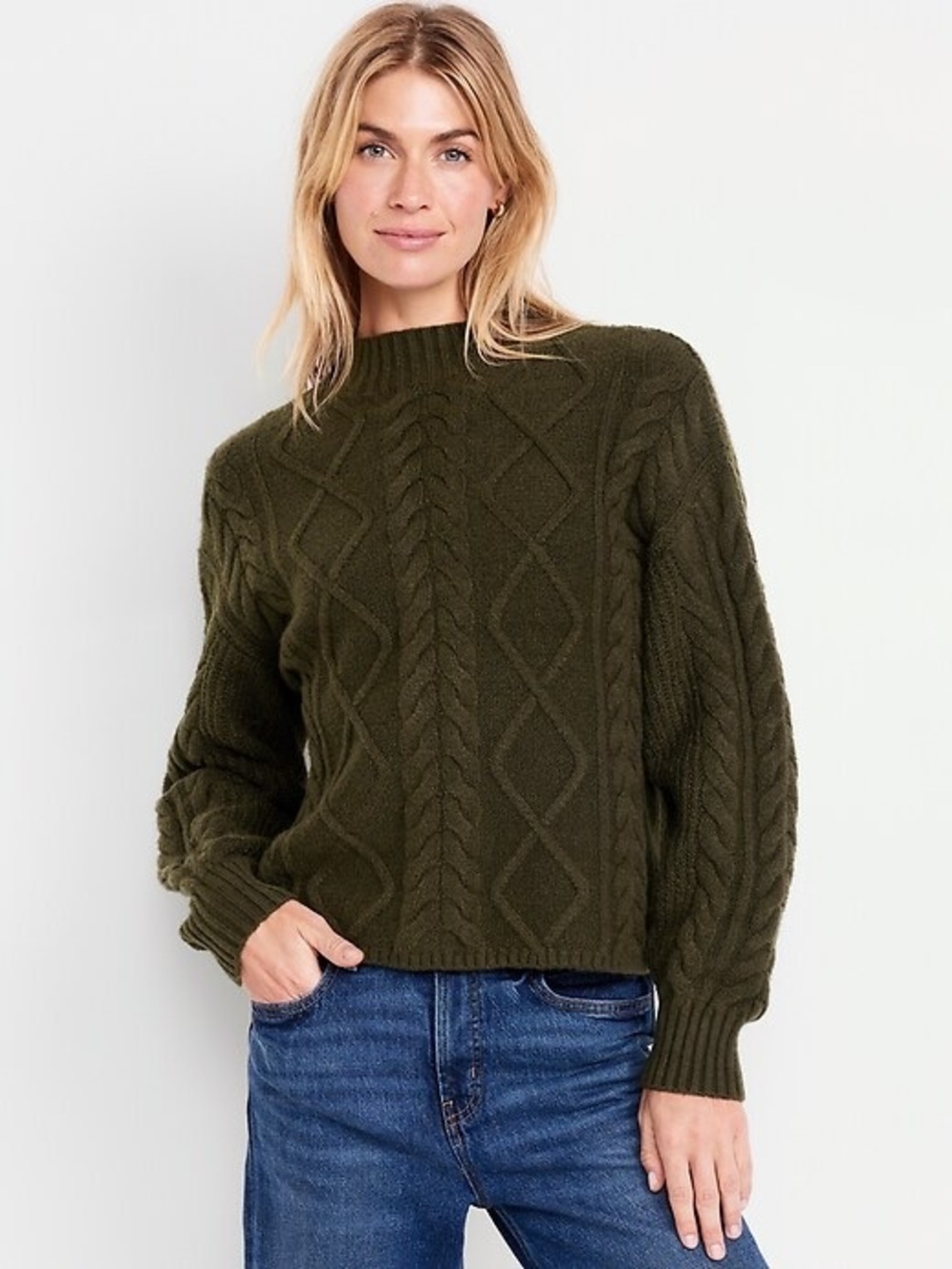 Old Navy So Soft Cropped Mock Neck Cable Sweater